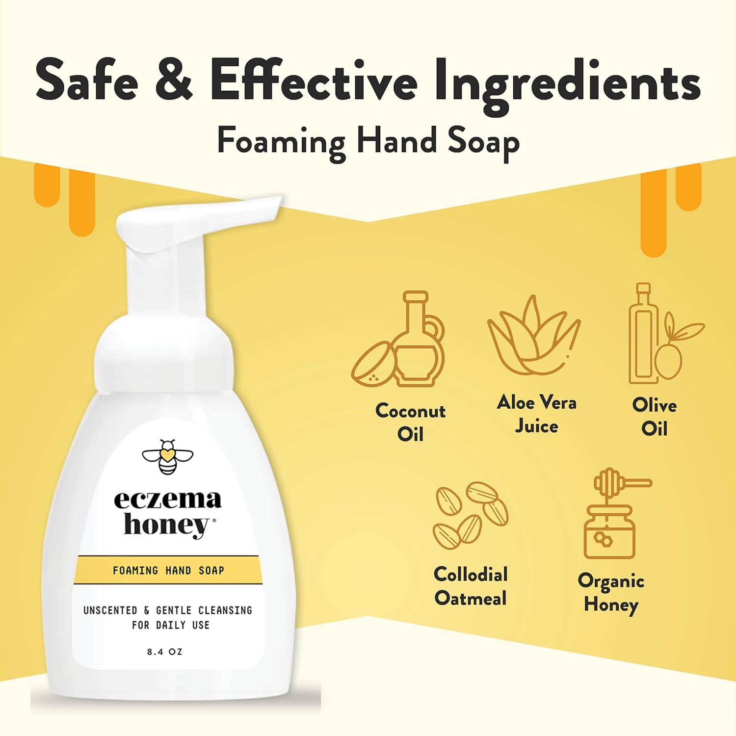 ECZEMA HONEY Jabón de manos suave espumoso  Limpiador suave para manos secas  Jabón de manos no tóxico sin perfume  Limpiador de manos natural para
