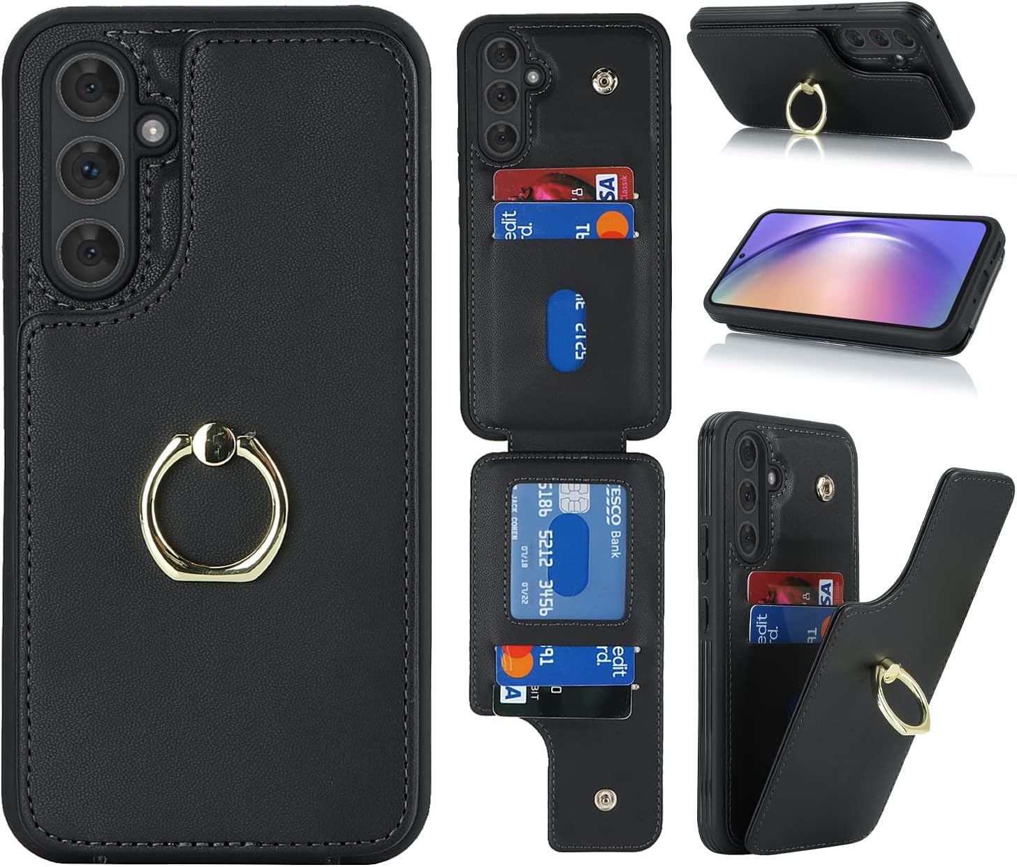 Funda para Samsung Galaxy A54 5G con tarjetero, Galaxy A54 5G Funda tipo cartera para mujer, tarjetero de crédito, soporte de anillo, fundas tipo
