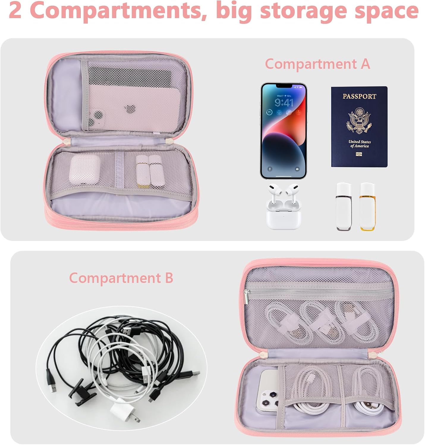 DDgro Banco de energía organizador de cables para viajes, organizar y almacenar accesorios electrónicos, cables, iPhone, auriculares, tarjetas,