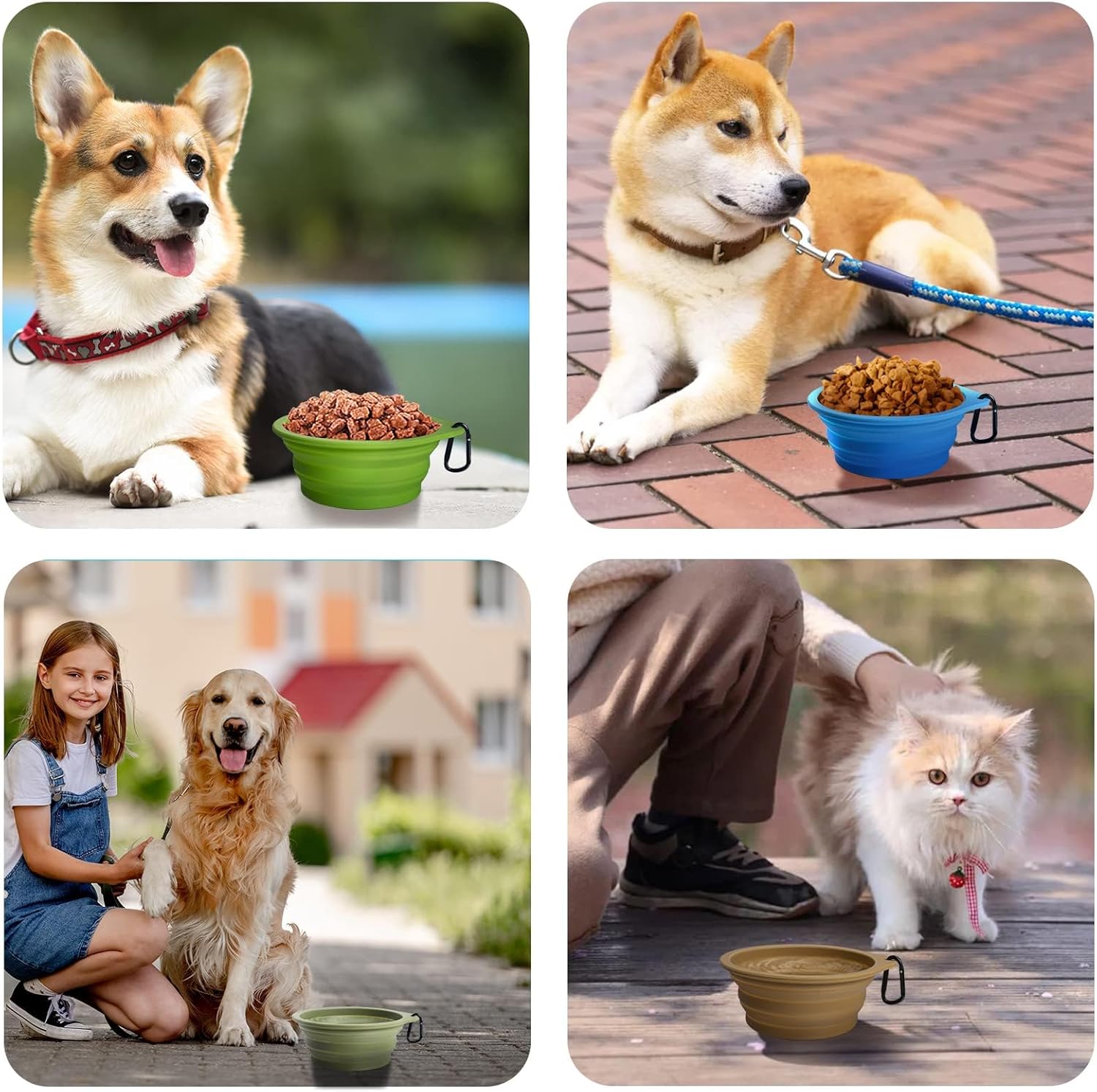 PetBonus Paquete de 2 tazones plegables de silicona grandes para perros, 34 onzas  33.8 fl oz sin BPA, portátil, plegable, para mascotas, gatos,