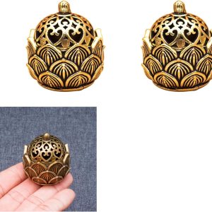2 piezas de mini soporte de incienso de flor de loto de latón, estilo caligrafía cerrado, adorno de escritorio con tapa para dormitorio, cocina, 2 piezas de mini soporte de incienso de flor de loto de latón, estilo caligrafía cerrado, adorno de escritorio con tapa para dormitorio, cocina,