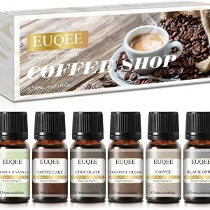 Juego de 6 aceites esenciales de fragancia prémium para cafetería, 0.3 onzas líquidas, café, pastel de café, chocolate, crema de coco, coco y Juego de 6 aceites esenciales de fragancia prémium para cafetería, 0.3 onzas líquidas, café, pastel de café, chocolate, crema de coco, coco y