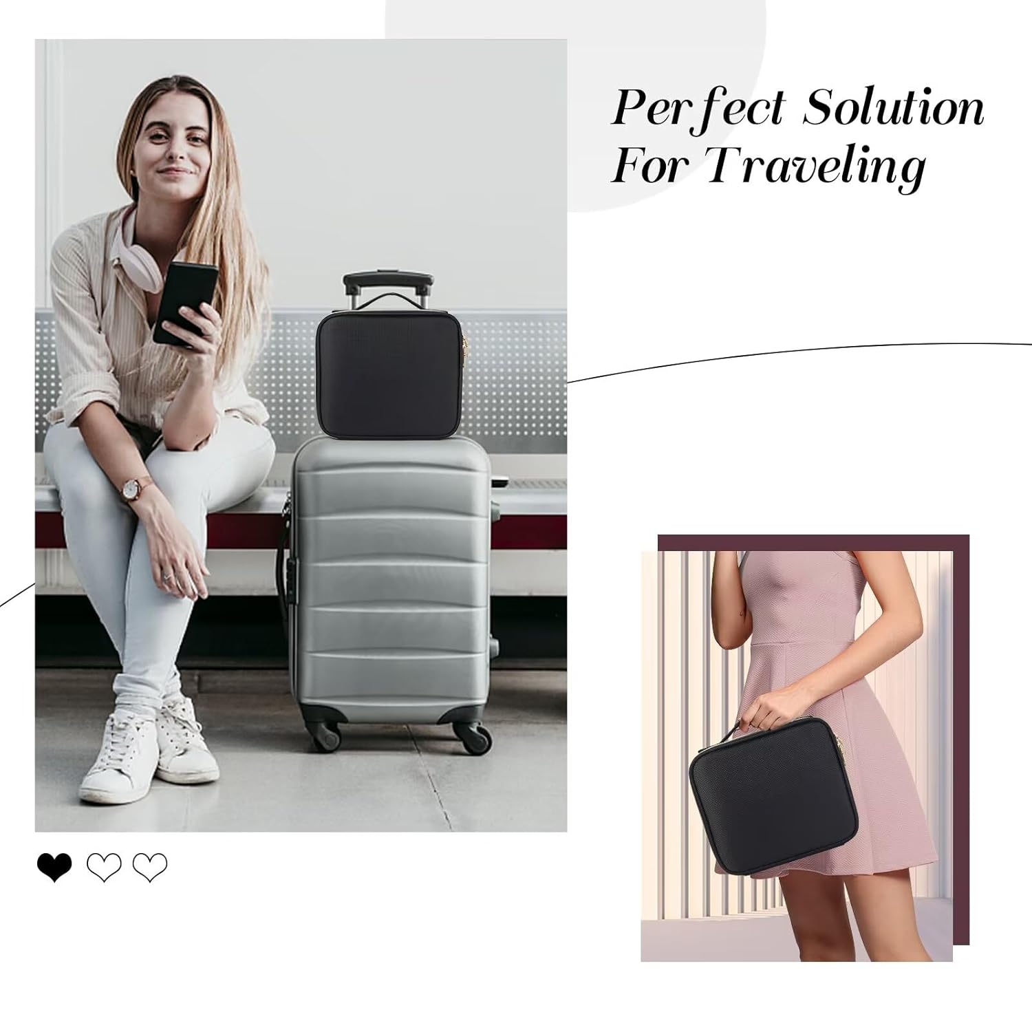 Stagiant Bolsa de maquillaje de viaje, bolsa de maquillaje para mujer, bolsa grande de cuero para cosméticos, bolsa de aseo de viaje para niñas,