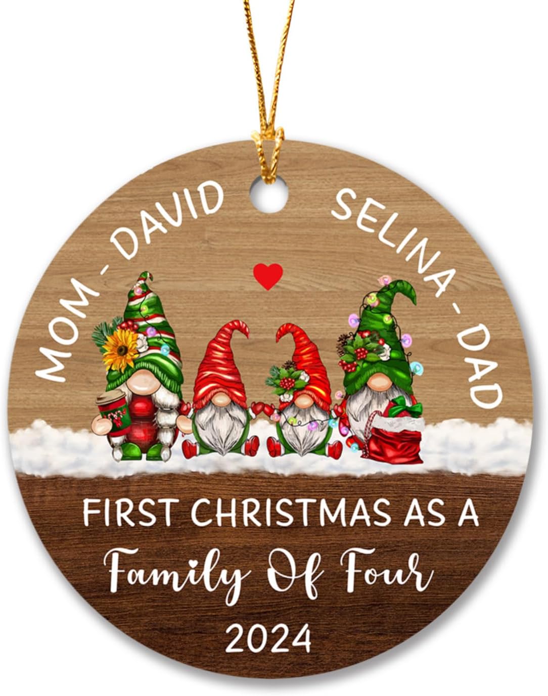 Adorno de gnomo de nuevos padres, regalo de recuerdo personalizado para la primera Navidad como familia de cuatro, adorno de Navidad 2024, regalo de