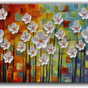 YaSheng Arte, cuadro contemporáneo pintado a mano, motivo de flores blancas, pinturas para decoración del hogar, para el interior, listo para YaSheng Arte, cuadro contemporáneo pintado a mano, motivo de flores blancas, pinturas para decoración del hogar, para el interior, listo para