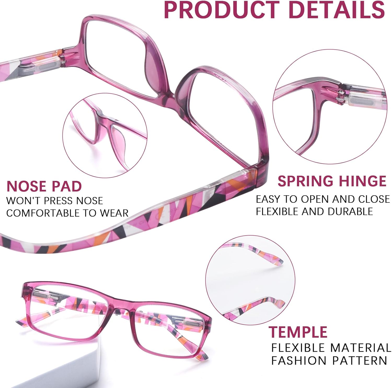 Paquete de 6 elegantes lentes de lectura para mujeres y hombres, bloqueo de luz azul, bisagras cuadradas de resorte, lectores de computadora (6