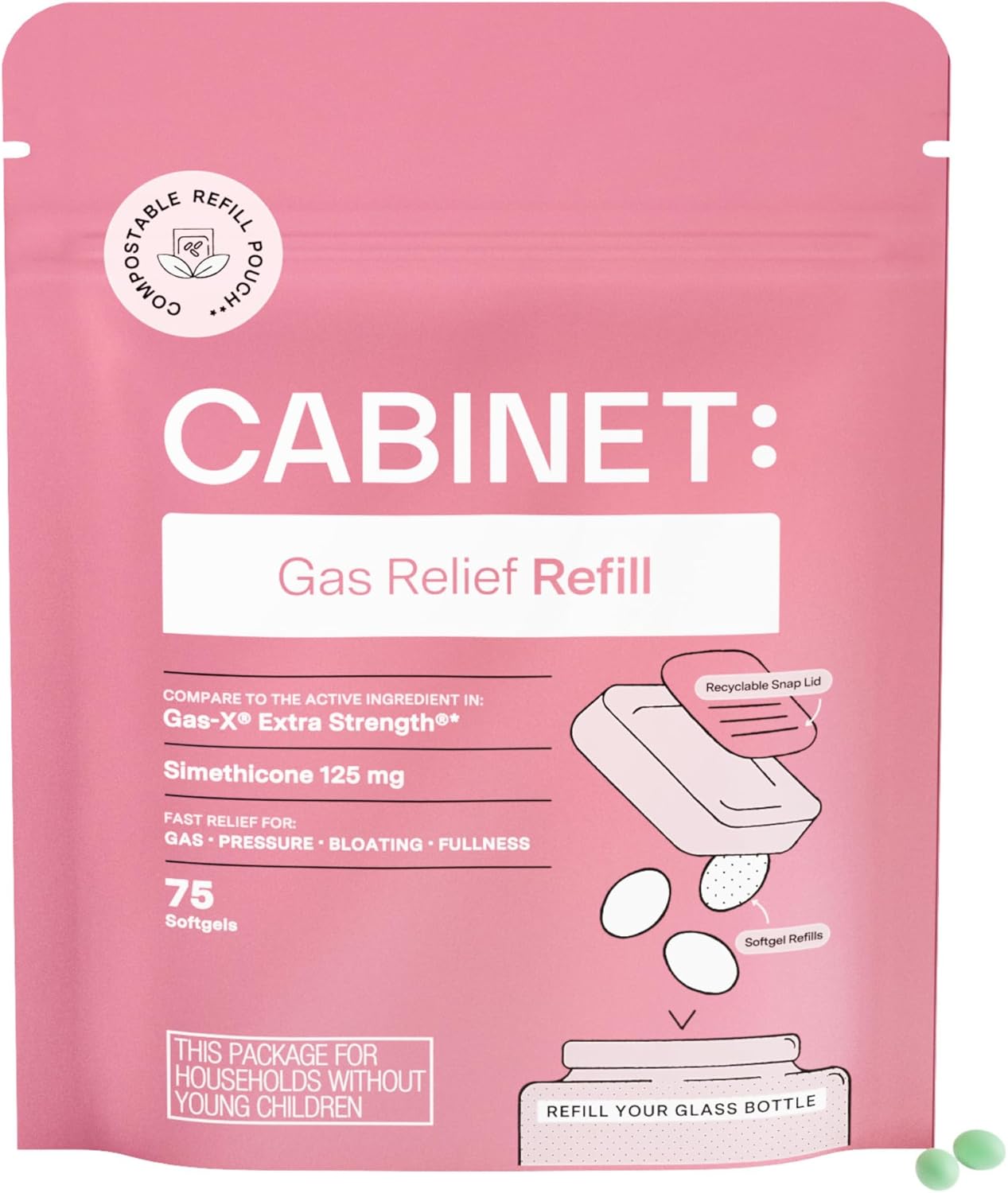 Cabinet Máximo alivio de gases para adultos con ingrediente activo, simeticona, 4.41 oz, se compara con la marca líder, alivio para hinchazón,