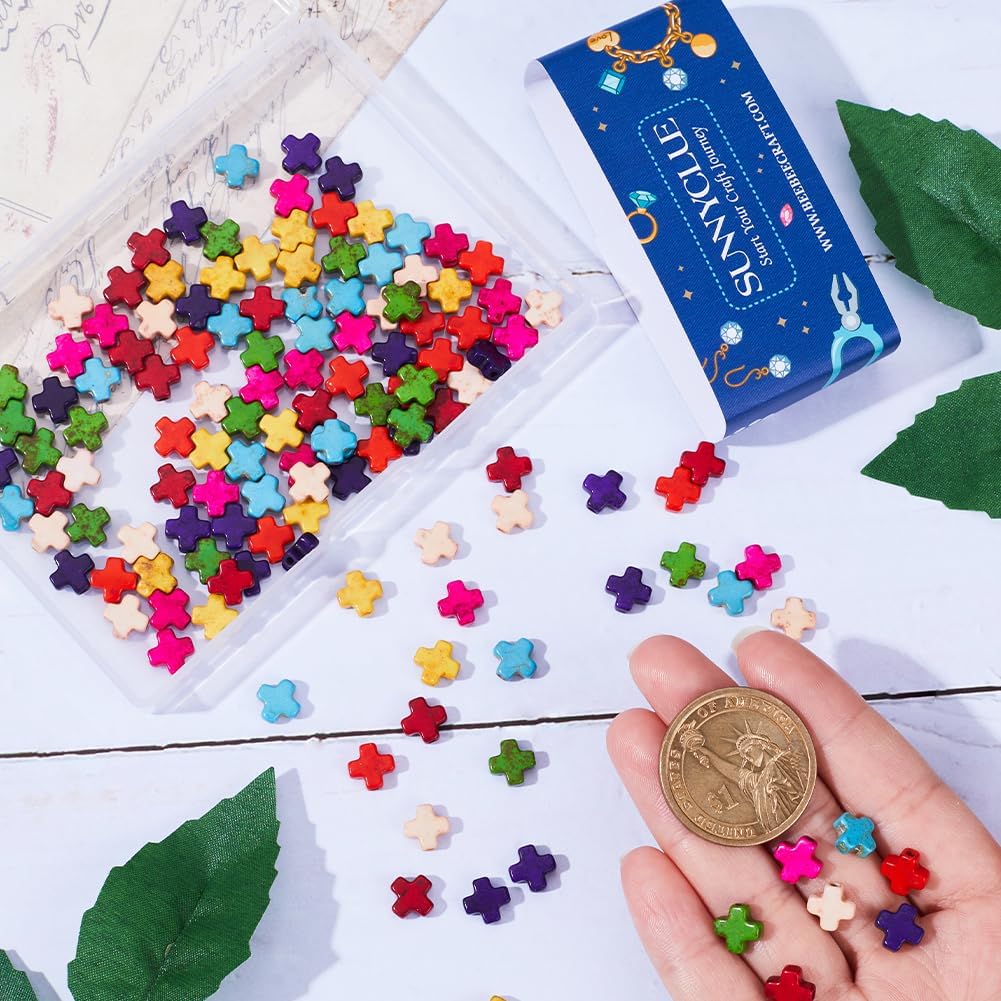 SUNNYCLUE 1 caja de 250 cuentas cruzadas pequeñas y coloridas dijes de cruz a granel de Pascua sintética turquesa piedra cruz cuentas pequeñas