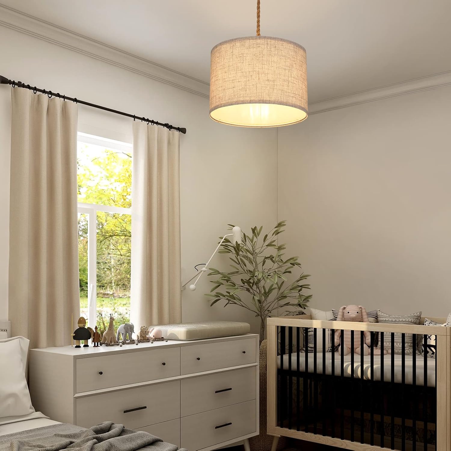 EDISHINE Paquete de 2 lámparas colgantes estilo bohemio enchufables, luces colgantes con cable de cuerda de cáñamo de 15 pies, pantalla de lámpara