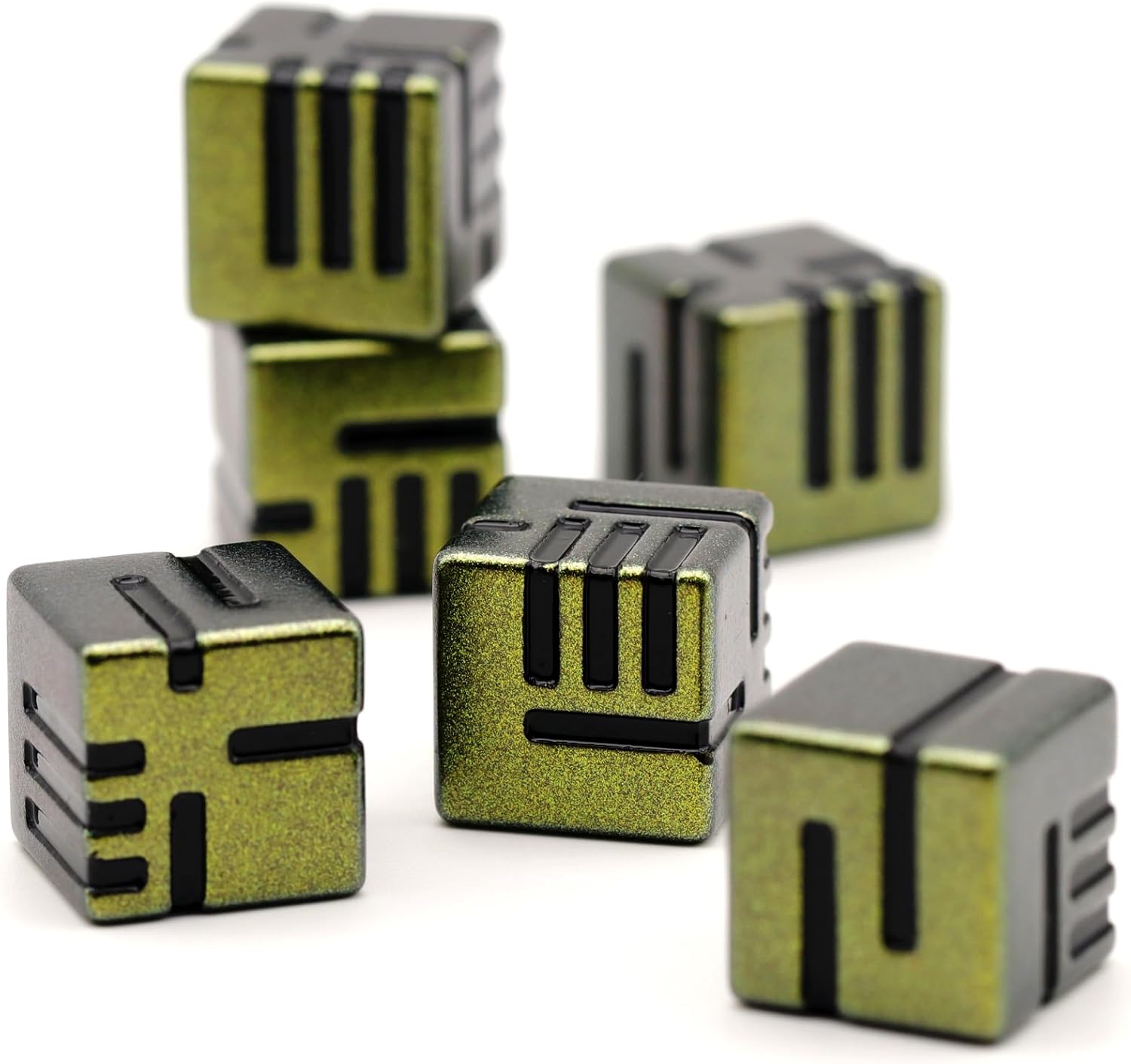 Dados de metal D6, juego de dados de 6 caras de 0.630 in, juego de 6 dados ZHOORQI con temática tecnológica, nuevos dados de líneas conceptuales