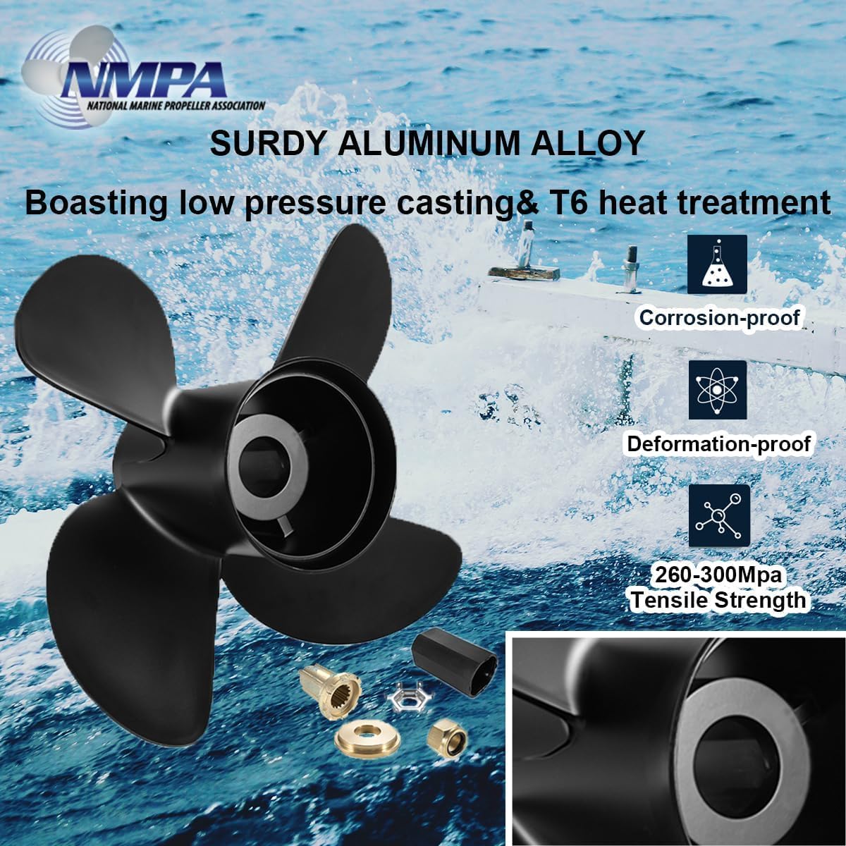 OEM 15 Spline Tooth Aluminum Boat Propeller fit MercuryMariner Outboard Motos135-300HP,Mercruiser Alpha One,Interchangable Hub Kits Included, Rh