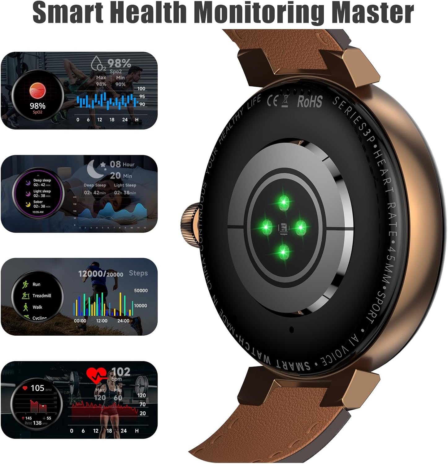 aigo Reloj inteligente para hombres y mujeres, llamadas Bluetooth, rastreador de salud con frecuencia cardíaca, monitoreo del sueño, pantalla HD de