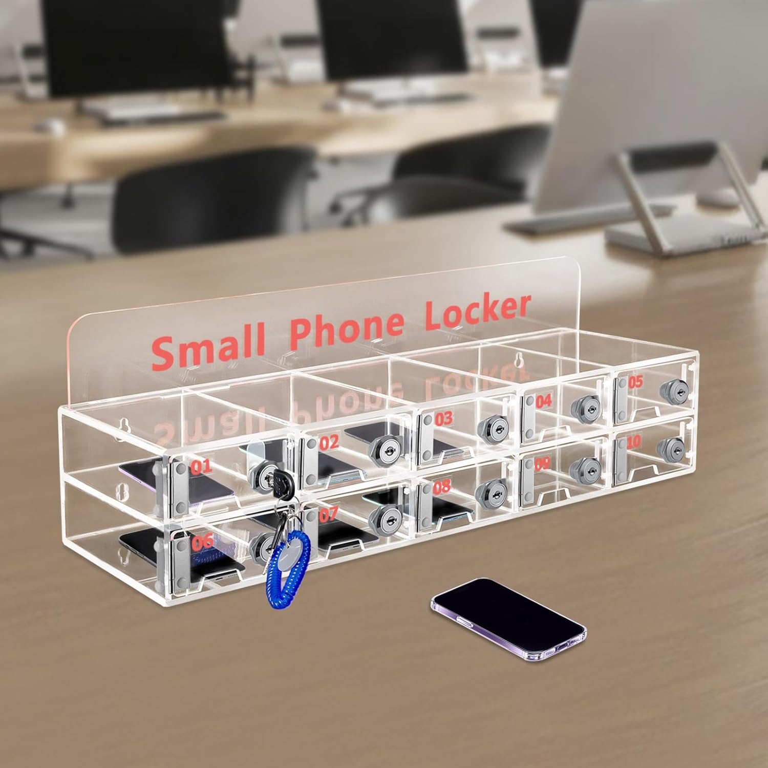 Caja de armario transparente para teléfono celular, armario de almacenamiento de teléfono celular acrílico con cerraduras de puerta y llaves,