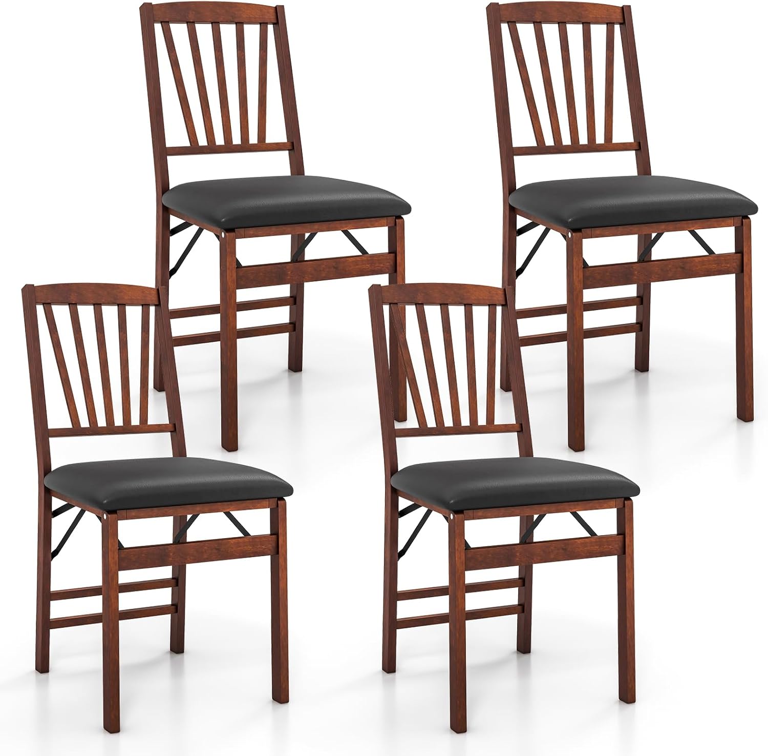 GOFLAME Juego de 4 sillas plegables de comedor, sillas plegables con asiento acolchado y respaldo alto, sillas de comedor de madera, paquete de 4