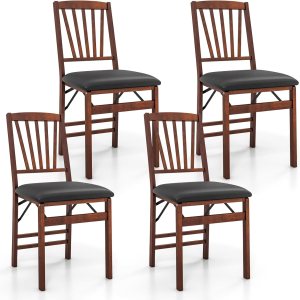 GOFLAME Juego de 4 sillas plegables de comedor, sillas plegables con asiento acolchado y respaldo alto, sillas de comedor de madera, paquete de 4 GOFLAME Juego de 4 sillas plegables de comedor, sillas plegables con asiento acolchado y respaldo alto, sillas de comedor de madera, paquete de 4