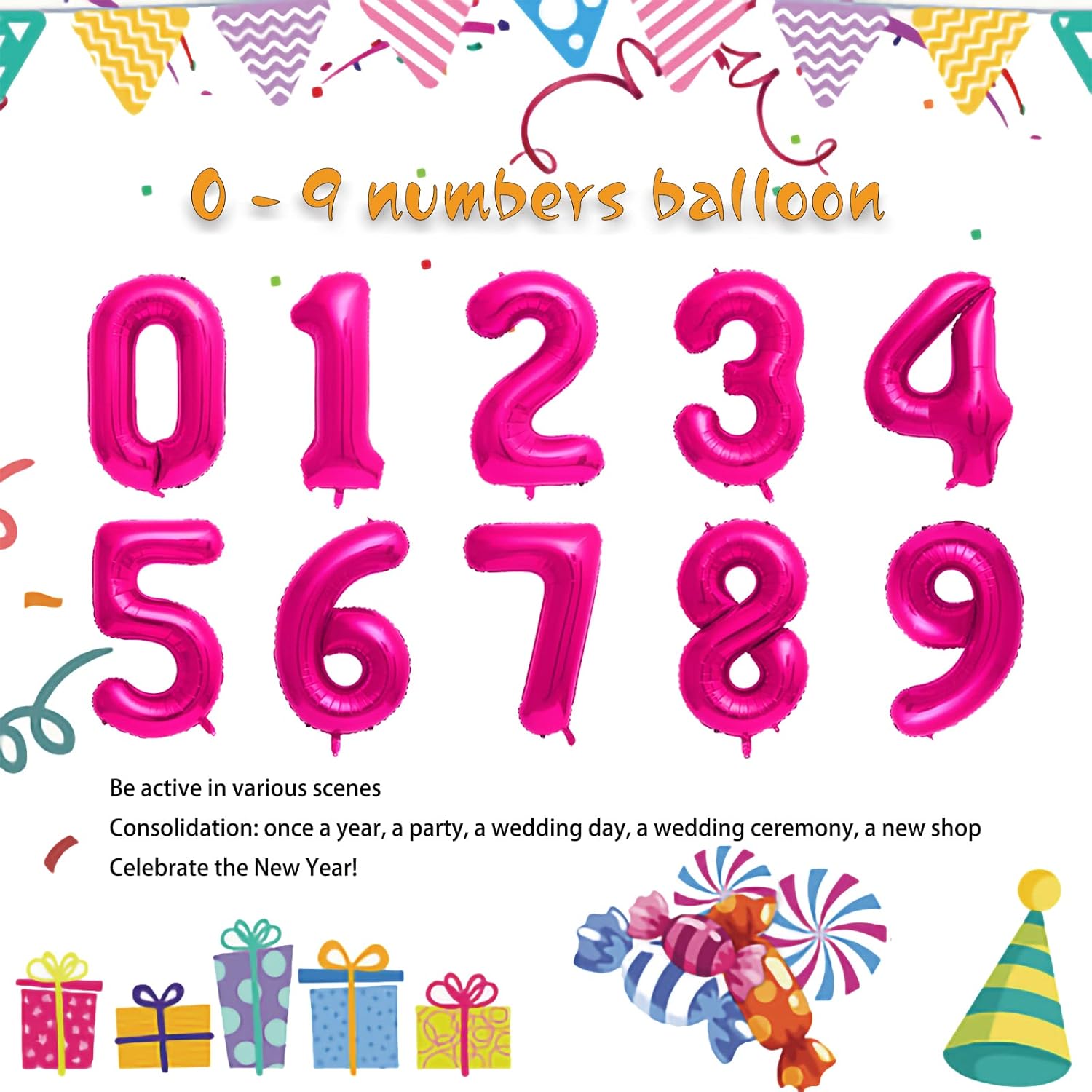 Globo de 40 pulgadas color rosa intenso número 1 para helio Mylar rosa brillante, suministros para decoración de banquetes de fiesta de cumpleaños,