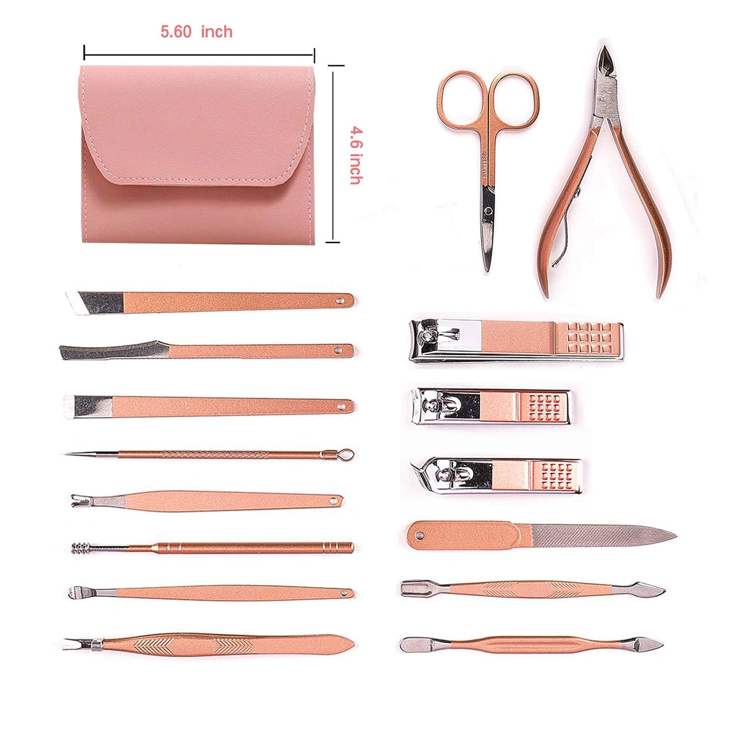 AYALLEAA Kit de manicura cortaúñas juego de pedicura 18 en 1 de acero inoxidable profesional herramientas de cuidado de la nariz, tijeras para el