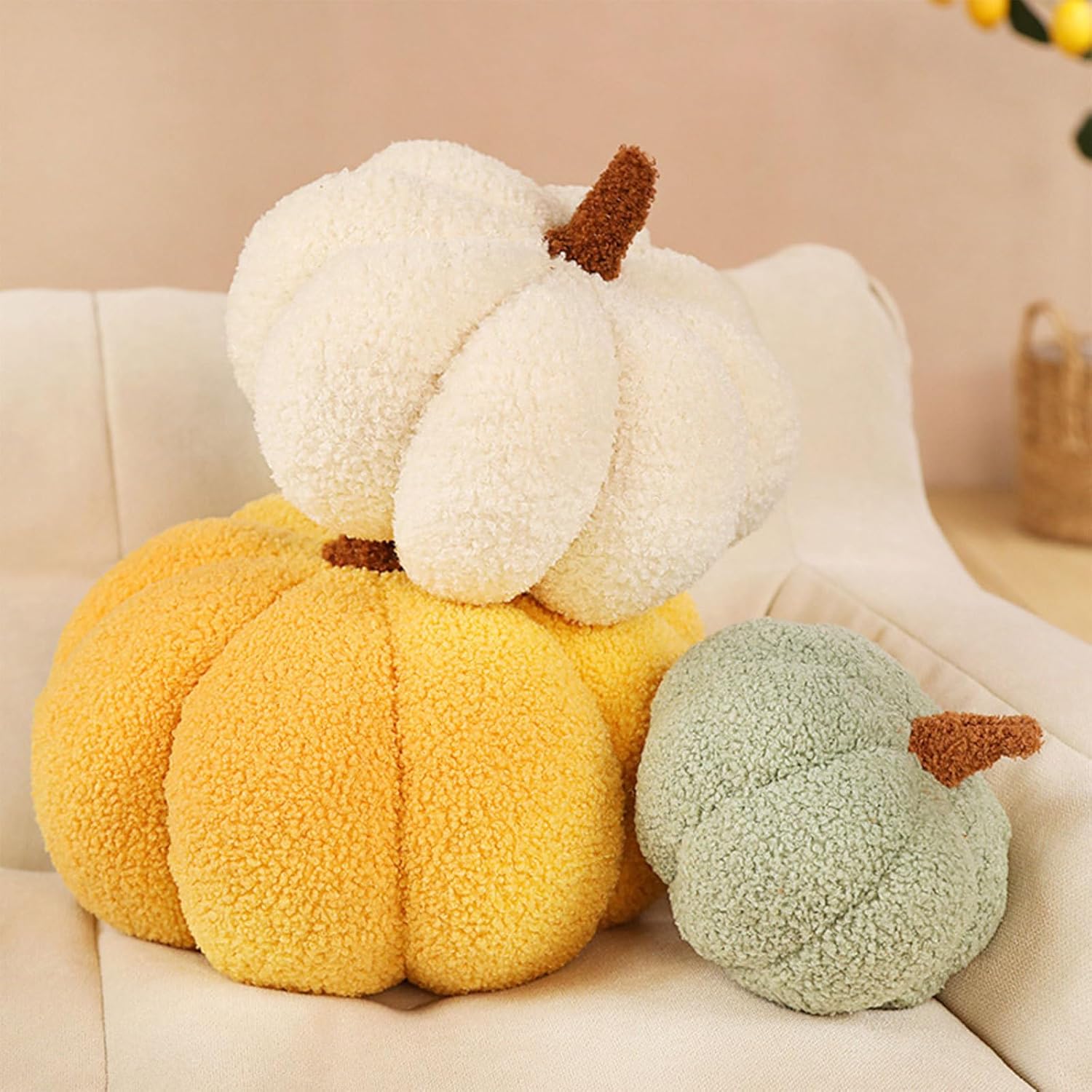 TToyeric Almohada de calabaza de peluche de calabaza de Halloween, almohada de calabaza simulada en 3D, cojín de sofá para decoración del hogar,