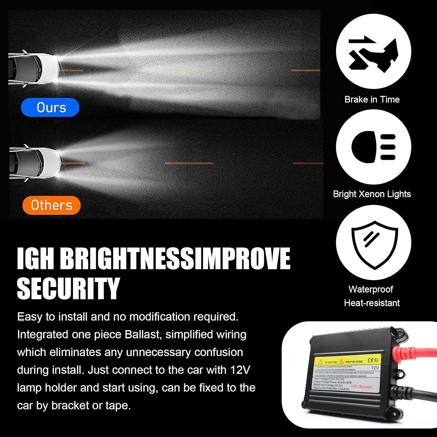 Pack-2 Automotive HID Ballast, 12V 35W Ultra-Thin DC Retrofit Bulb Ballast for Xenon Light, Splash-Proof Sealed Standard Flicker-Free Bulb