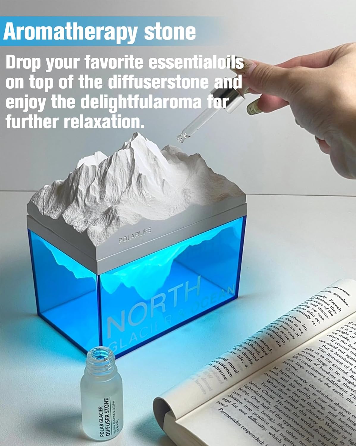 EQURA Luz nocturna glacial, lámpara de noche recargable con sonido relajante de ruido blanco, luz nocturna ambiental portátil para decoración de