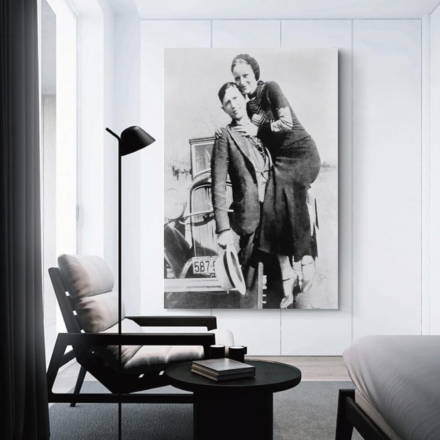 Póster en blanco y negro con Bonnie y Clyde Wanted Gangster, decoración de pared, póster de arte de pared, pinturas en lienzo, decoración de pared,