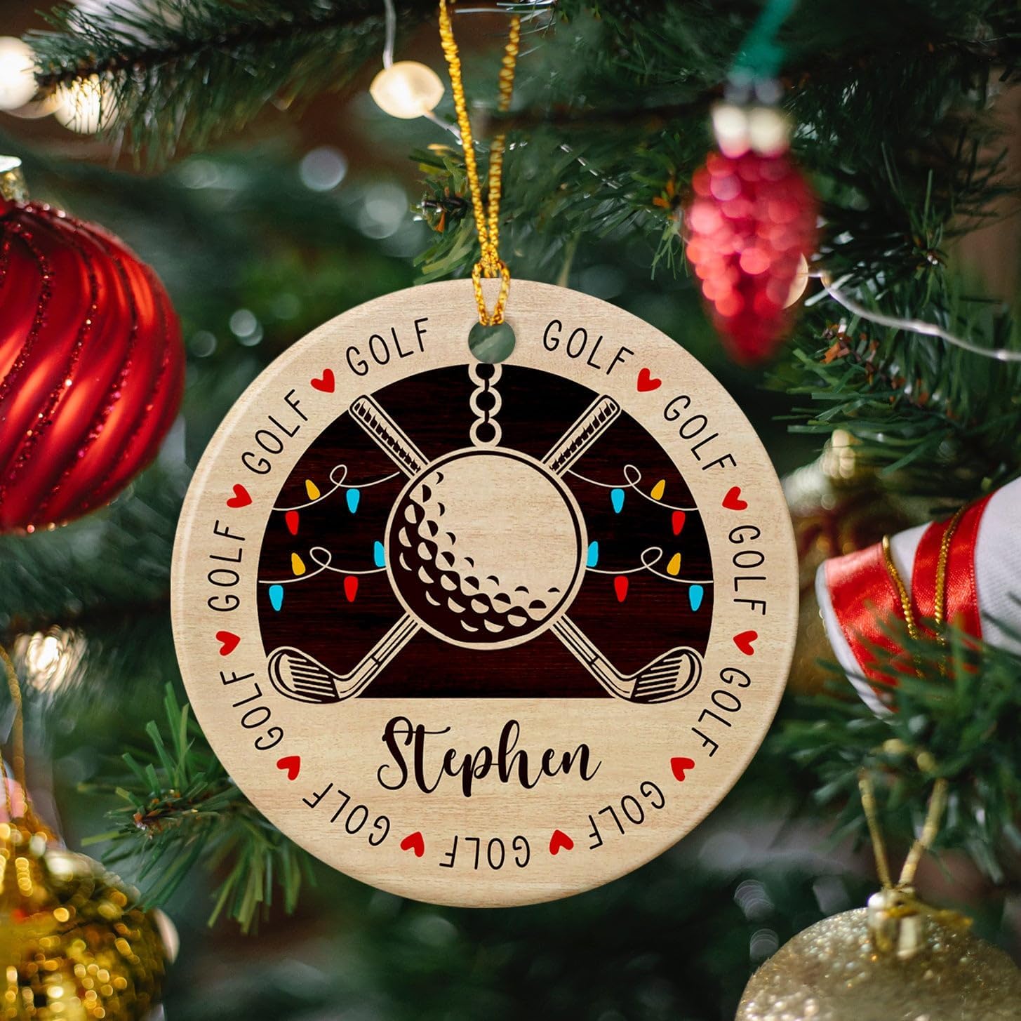 Adorno de golf personalizado, adorno de árbol de Navidad de golfista, regalo de recuerdo, adorno de cerámica de Navidad para golfista, adorno de
