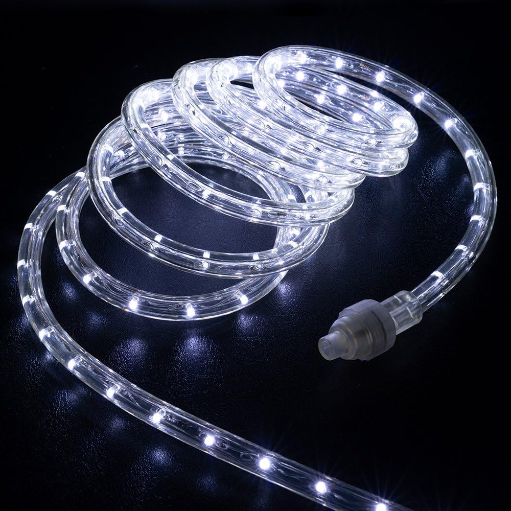 West Ivory Cuerda de luz LED blanca fría de 60 pies con 648 luces LED de 12 pulgada de grosor, controlador conectable al aire libre, permanente,