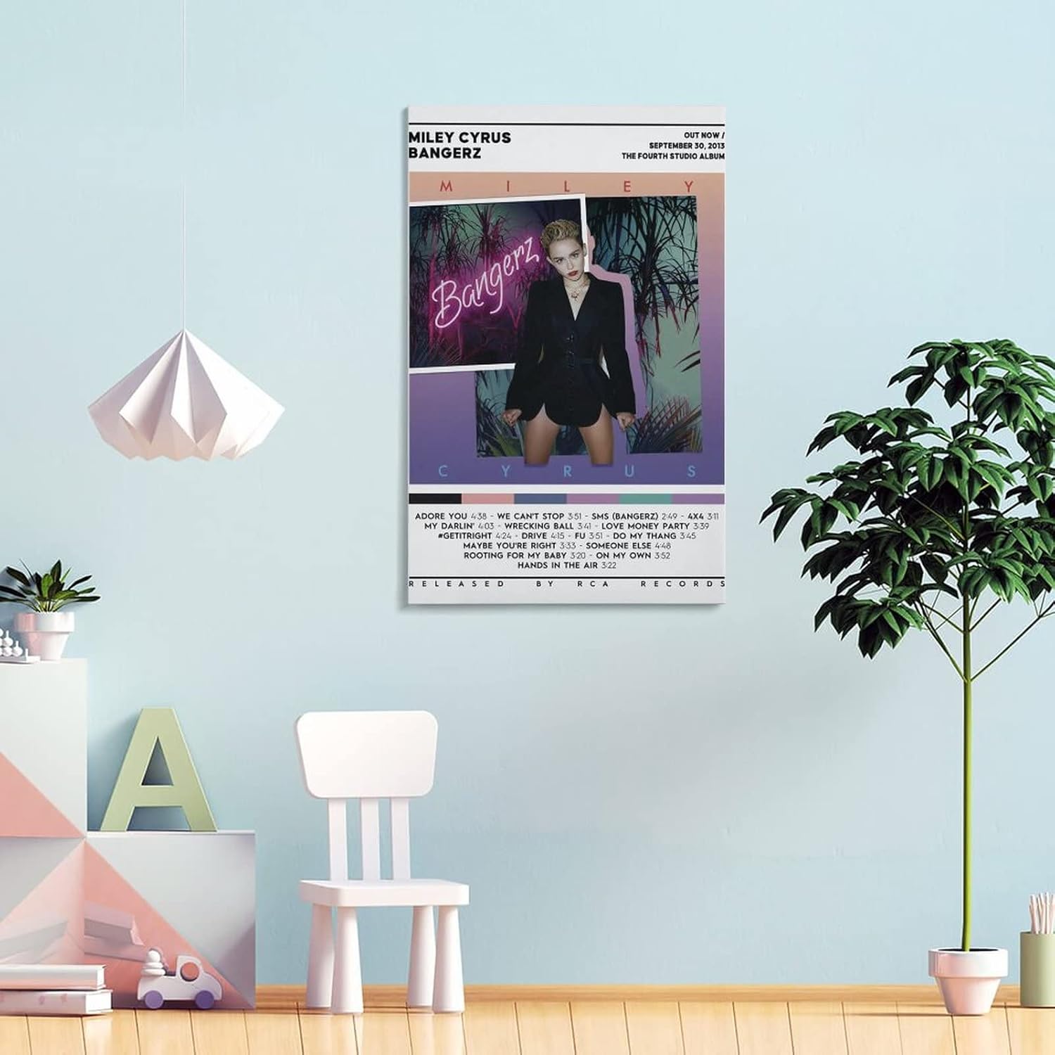 Miley Cyrus – Póster de lienzo de Bangerz para decoración de dormitorio, paisaje, oficina, San Valentín, cumpleaños, regalo, estilo 24 x 36 pulgadas