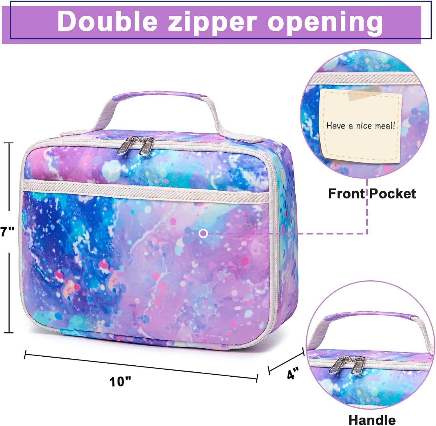 Lonchera para niños y niñas, bolsa con aislamiento para el almuerzo, kit de bolsas de almuerzo reutilizables para la escuela y los viajes (color