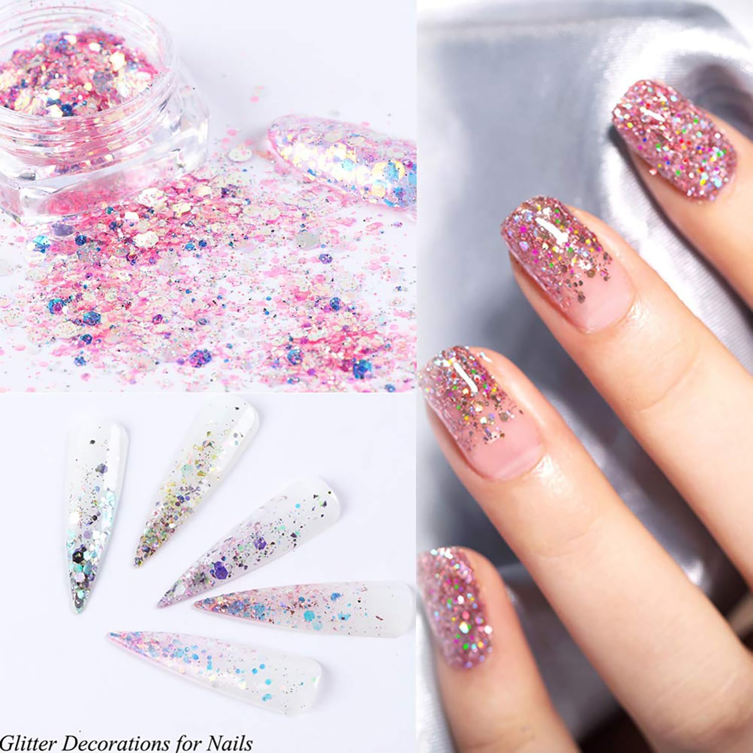 Accesorios holográficos con purpurina de lentejuelas para uñas, coloridos diseños de discos pequeños irregulares con purpurina 3D, kit de puntas de