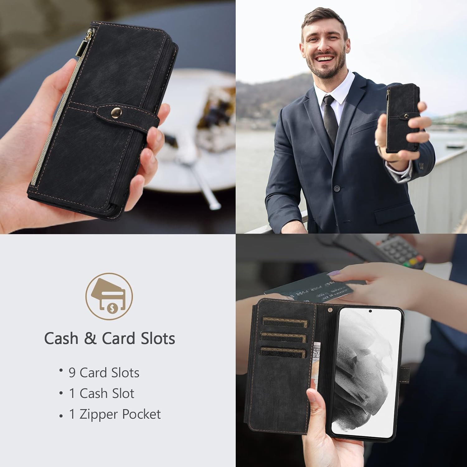 UEEBAI Funda para iPhone 12 Mini de 5.4 pulgadas, 9 ranuras para tarjetas, cartera de cuero retro a prueba de golpes, con correa de mano, ranuras