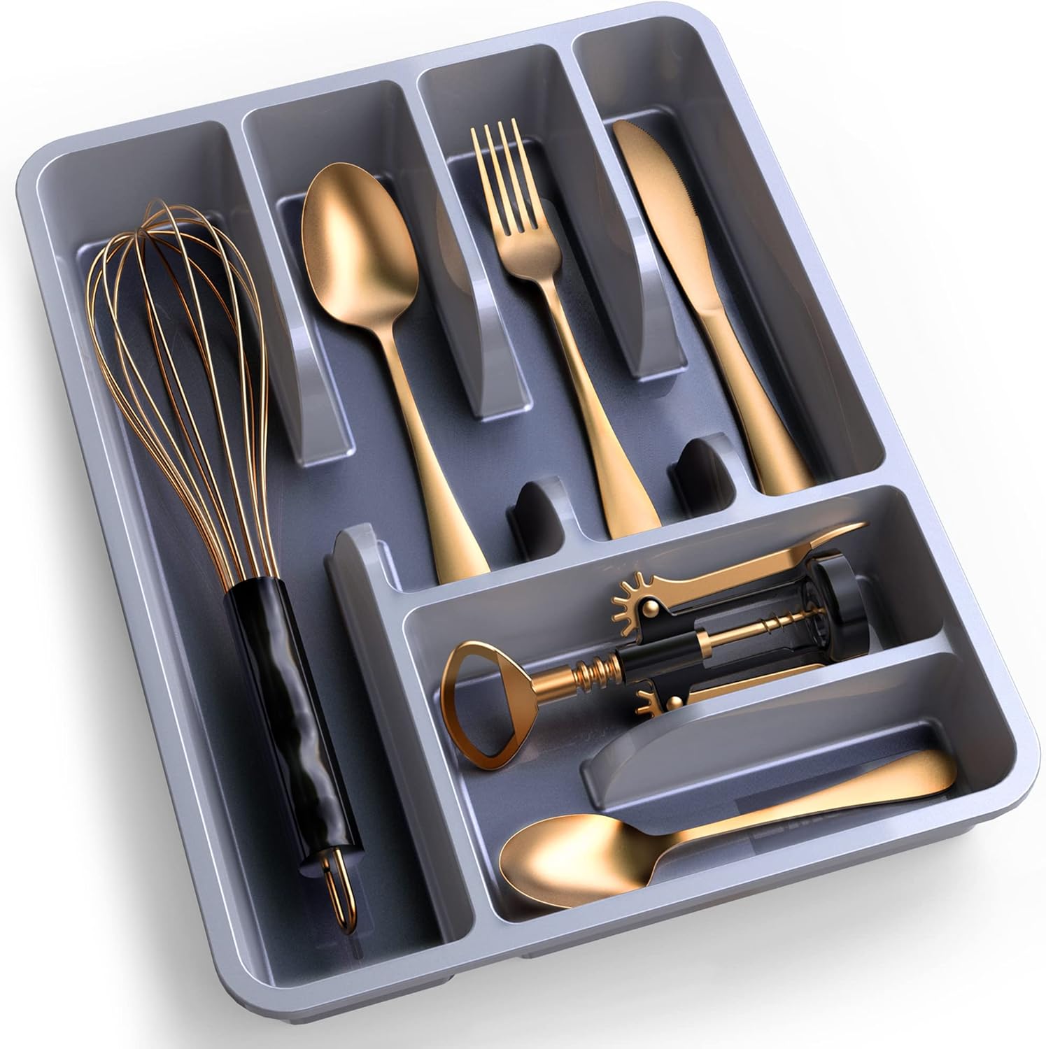 Mueller – Organizador de cubiertos para cajón de cocina, 10 x 13pulgadas, 6compartimentos, resistente, bandeja de cubiertos para utensilios,