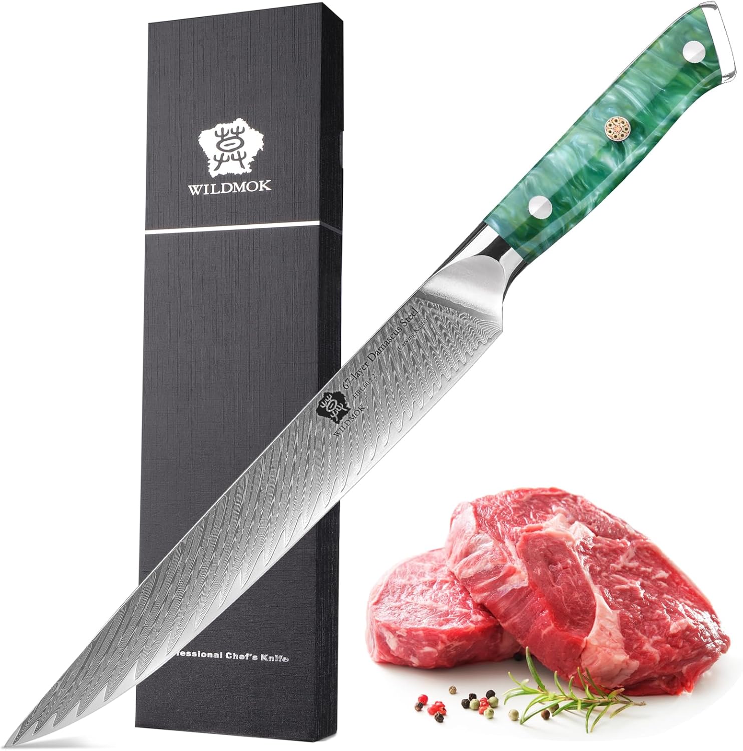 WILDMOK Cuchillo de trinchar, cuchillo de corte de 9 pulgadas, cuchillos y tenedores para tallar, cuchillo de barbacoa, cuchillo de corte de carne,