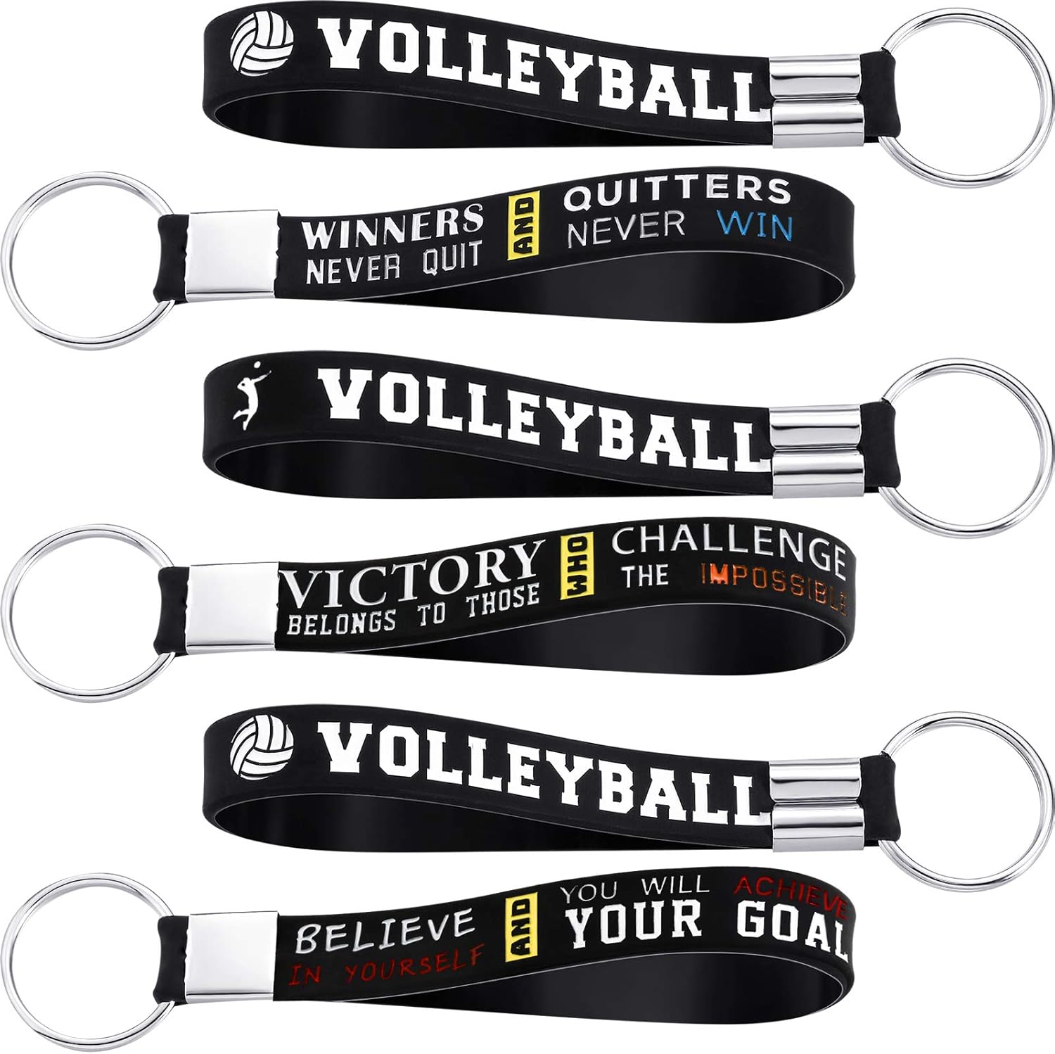 Hicarer 24 llaveros de silicona para voleibol, con citas motivacionales, para fiestas deportivas, regalos de voleibol, Negro –