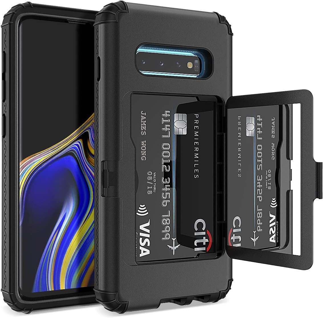 WeLoveCase Funda tipo cartera para Galaxy S10 Defender con espejo oculto, tres capas a prueba de golpes, protección resistente, funda protectora
