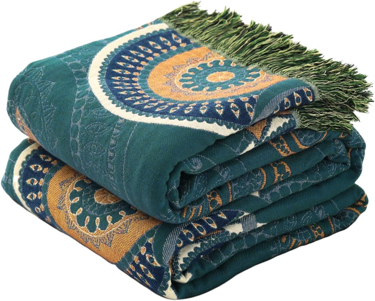 Manta bohemia para cama, 100 % algodón, edredón rústico ultra suave, decoración de granja, manta rústica para todas las estaciones para sofá, silla