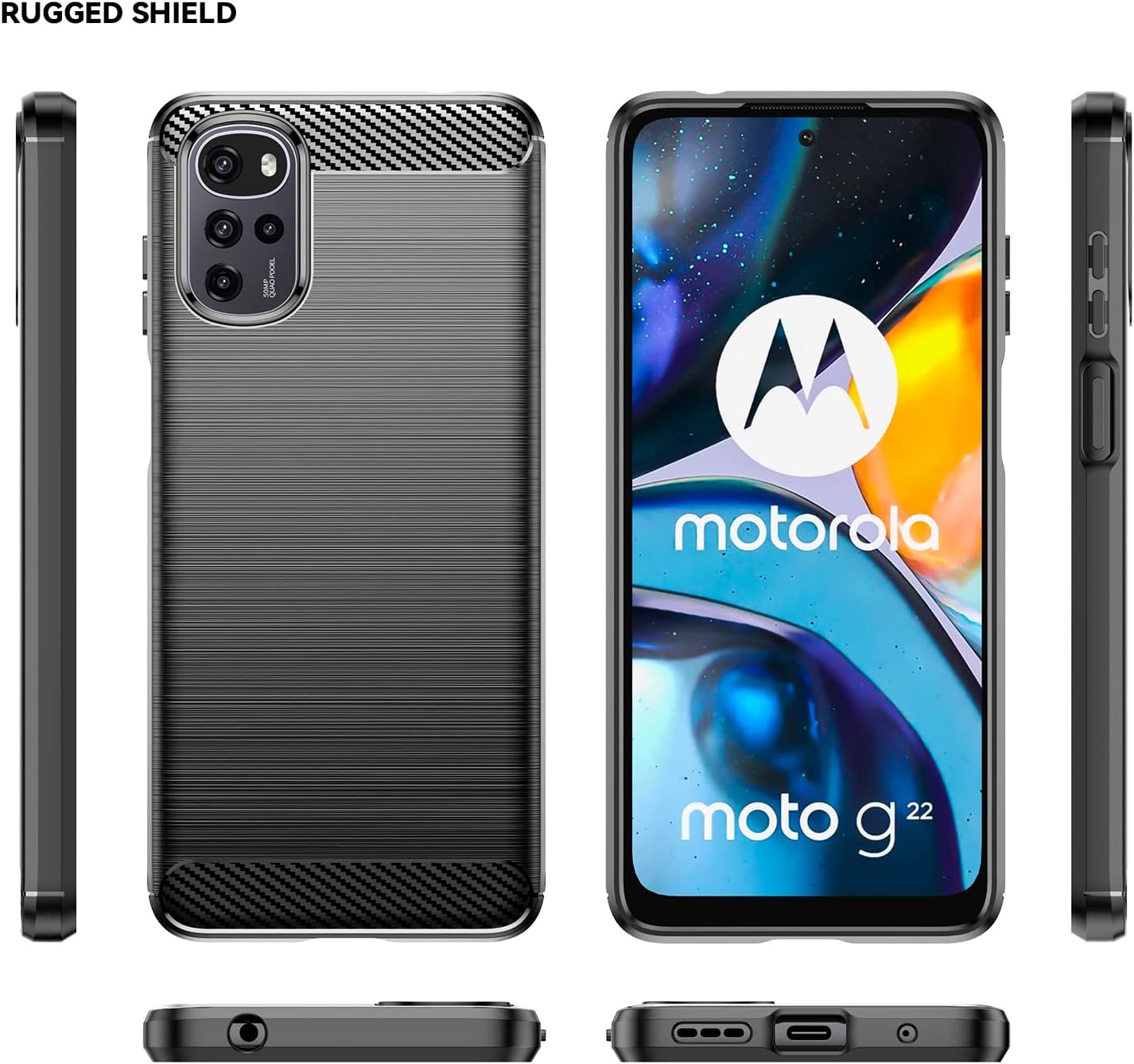 Asuwish Funda para Motorola Moto G22 con protector de pantalla de vidrio templado y accesorios para celda, funda delgada y suave de goma de silicona