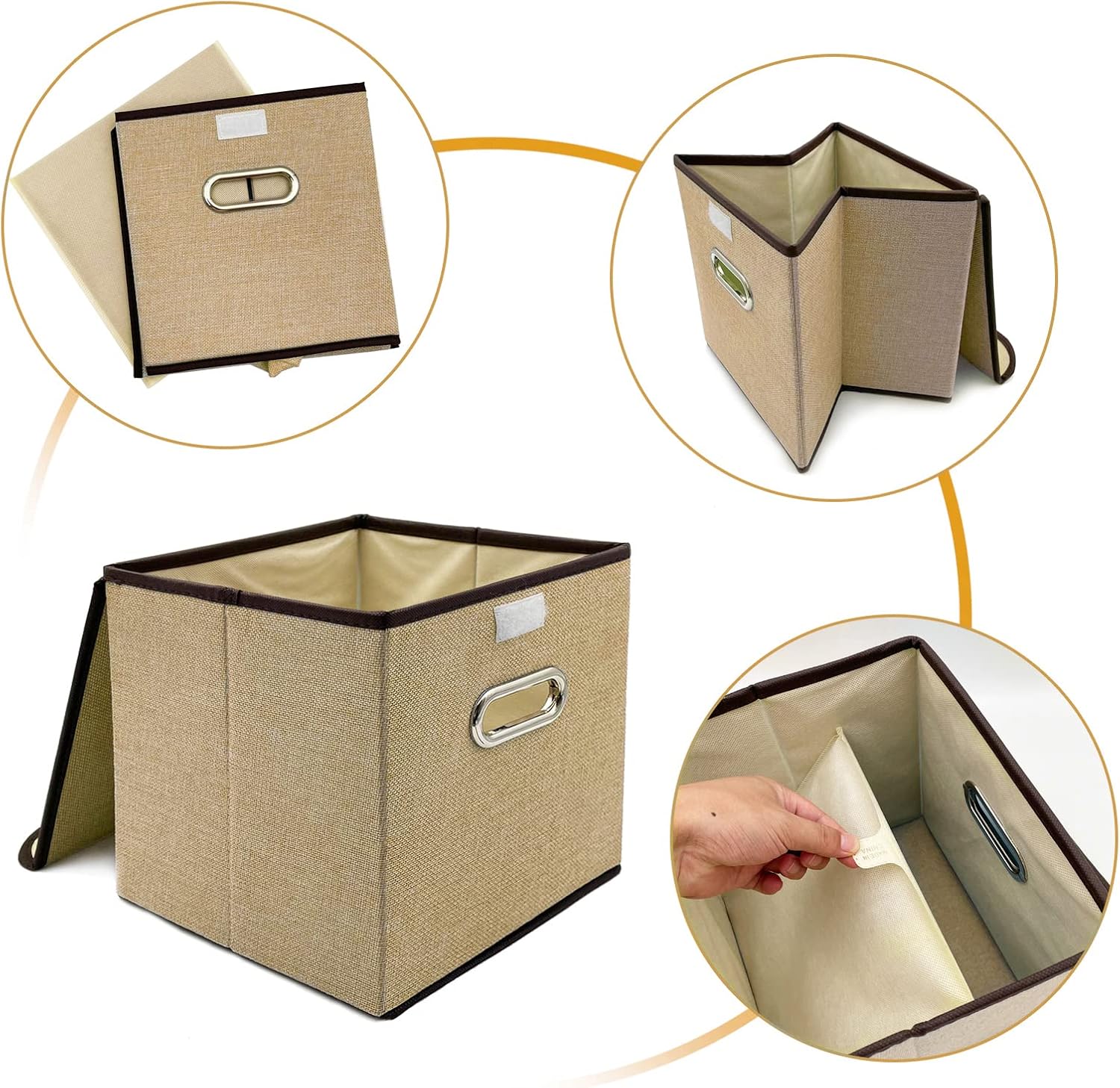 Cubo plegable de almacenamiento con tapa, juego de 2, cesta de almacenamiento plegable con tapa, 9.8in x 9.8in, cesta bohemia, contenedor de