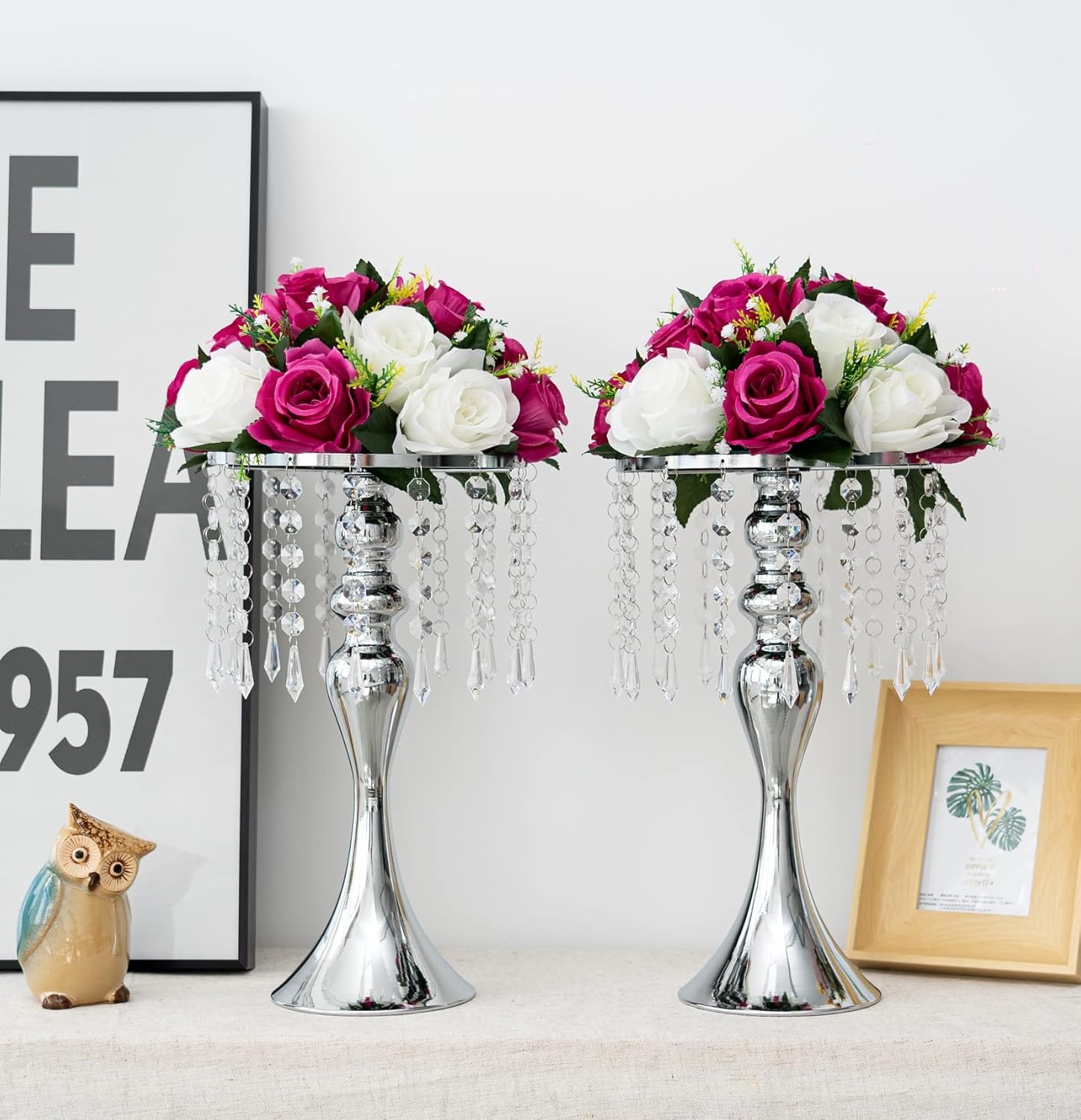 10 jarrones metálicos para centros de mesa de boda, soportes líderes de camino de boda, soportes de araña de cristal acrílico para decoración de