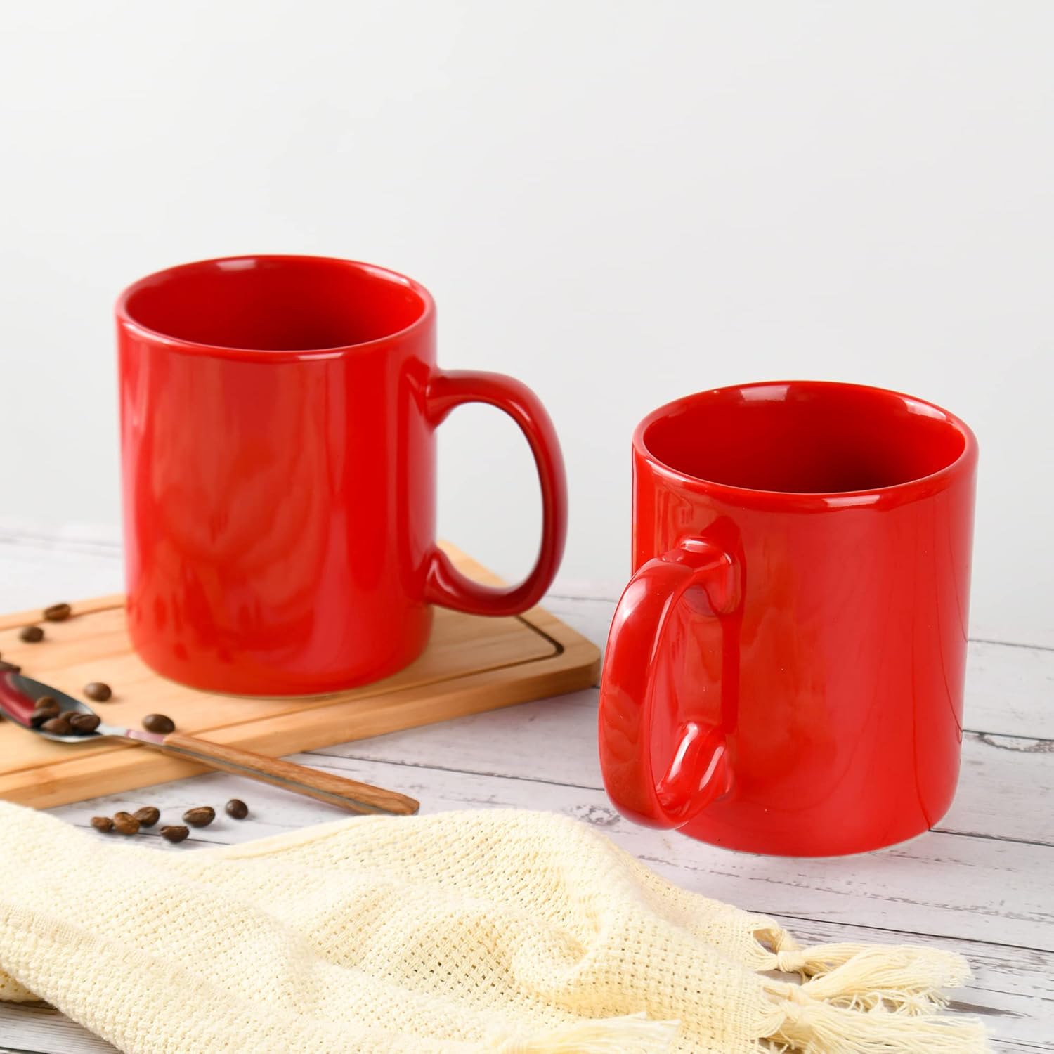 Juego de 2 tazas de café de cerámica súper grandes de 30 oz (rojo)