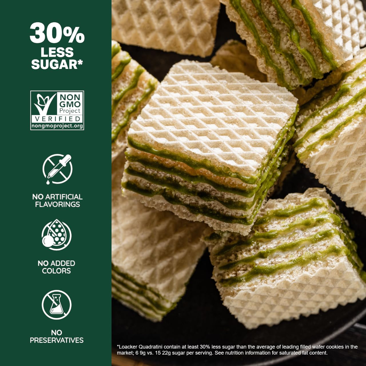 Loacker Quadratini – Galletas prémium de oblea de matcha, 220 gramos7.76onzas, paquete de 6