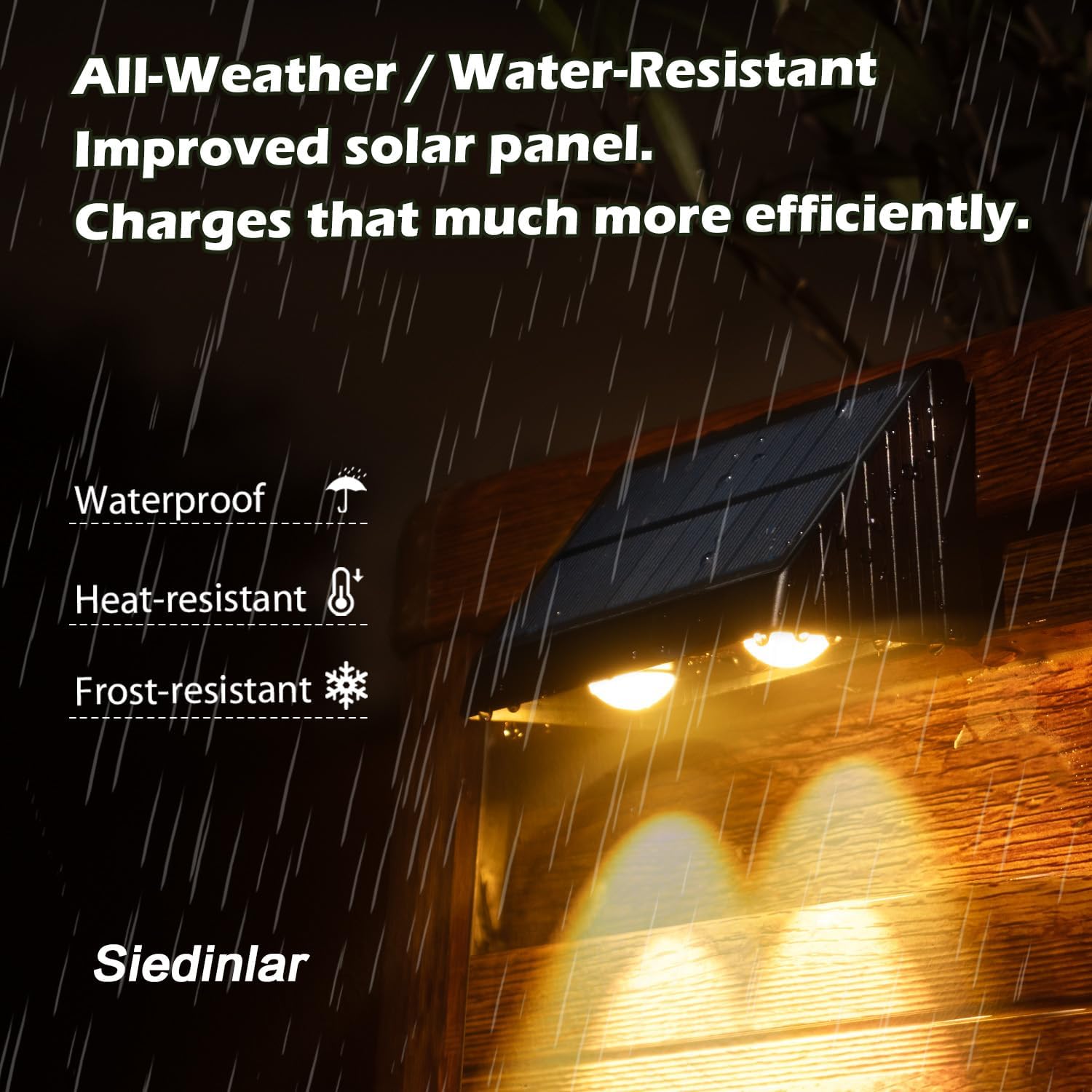 SIEDiNLAR Luces solares para valla al aire libre, 50 lúmenes, 5 modos, luz solar para cubierta, impermeable, decoración de patio trasero para pared,
