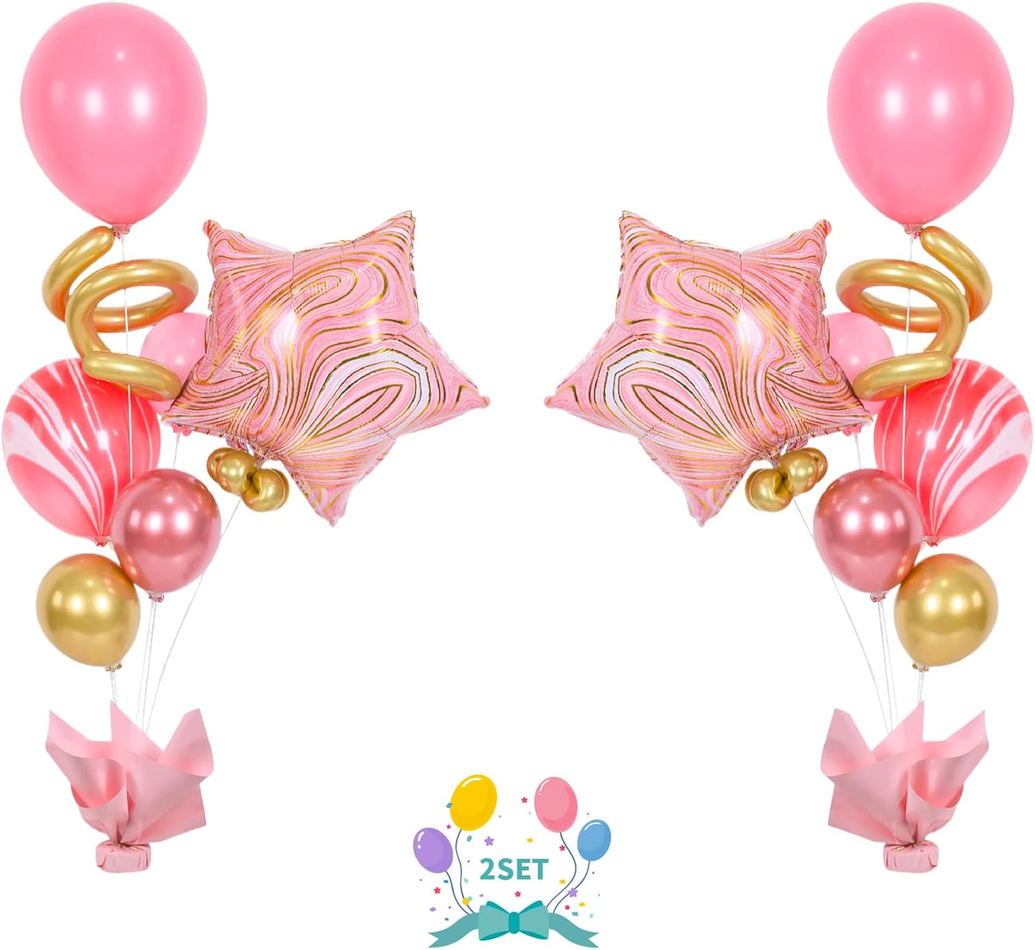 Juego de 2 soportes para globos con base sólida pesada, centros de mesa para cumpleaños, niñas, baby shower, San Valentín, decoración de fiesta de