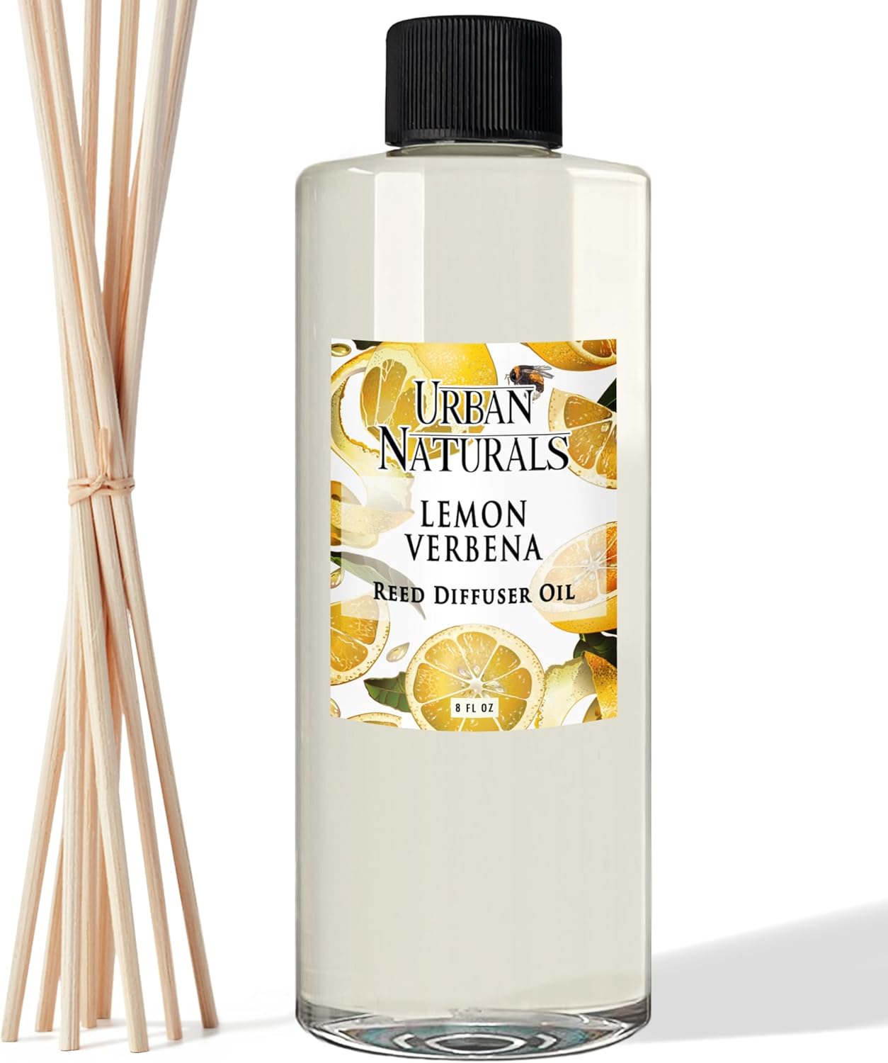 Urban Naturals Repuesto de difusor de varillas de aceite esencial de verbena de limón, tamaño grande de 8 onzas, incluye un juego gratis de varillas