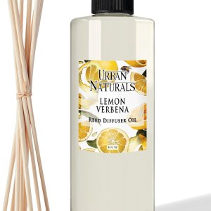 Urban Naturals Repuesto de difusor de varillas de aceite esencial de verbena de limón, tamaño grande de 8 onzas, incluye un juego gratis de varillas Urban Naturals Repuesto de difusor de varillas de aceite esencial de verbena de limón, tamaño grande de 8 onzas, incluye un juego gratis de varillas