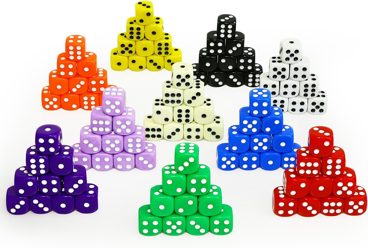 SUNMON Juego de 100 dados multicolores, 0.630 in, 10 colores surtidos con 10 unidades cada uno, dados estándar D6 con bolsa de transporte extra,