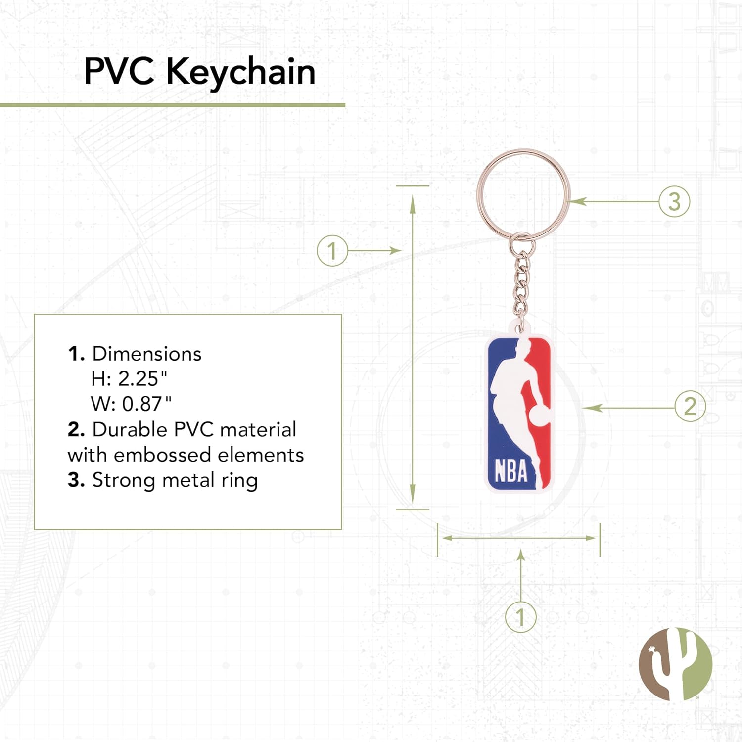 Desert Cactus Llavero de PVC con logotipo principal de la NBA titular de las llaves del coche de la Asociación Nacional de Balon, Multi colorido