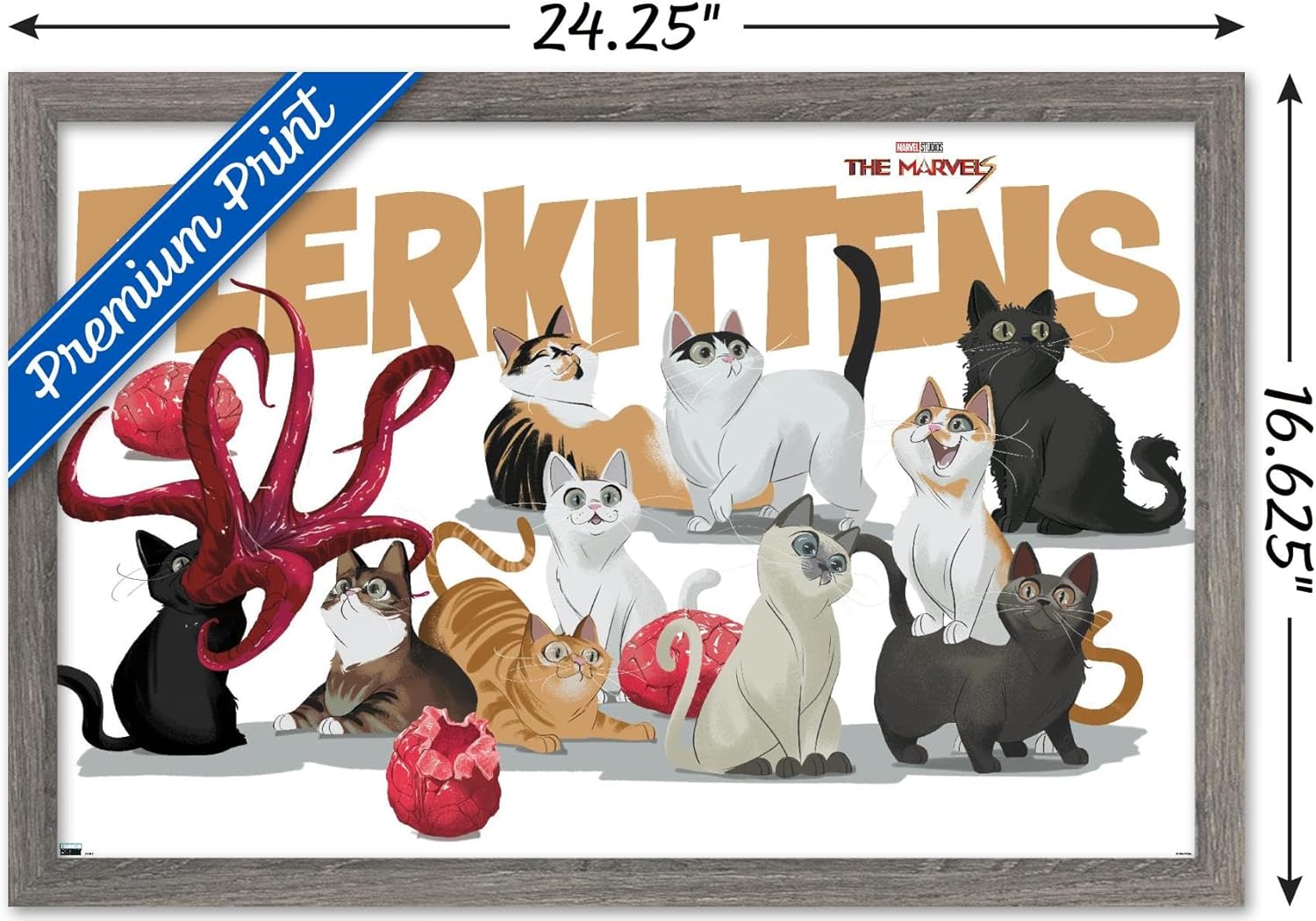 Trends International Marvel The Marvels – Póster de pared de flerkittens, 14.72 x 22.37 pulgadas, versión enmarcada de madera de granero