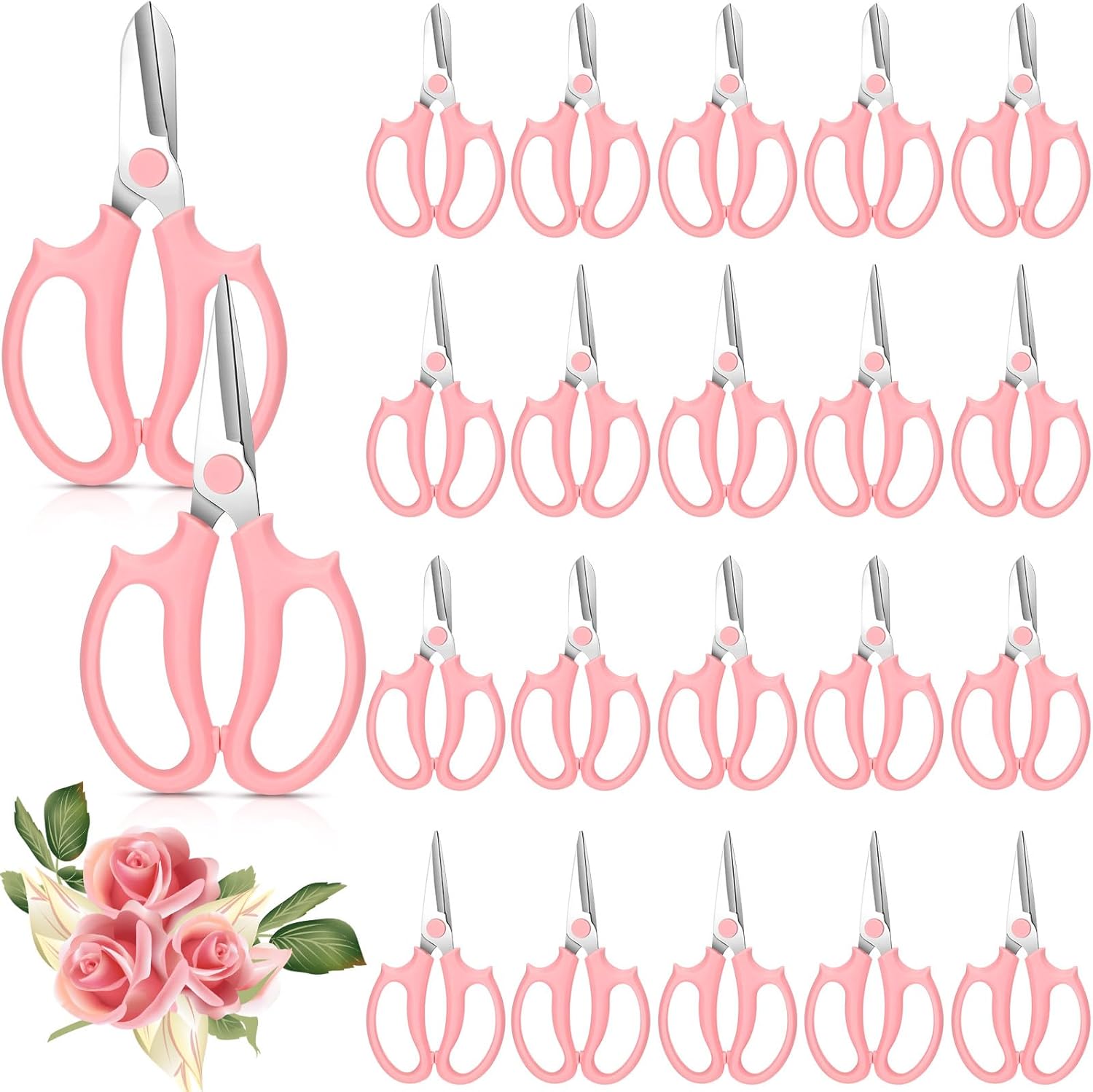 Tijeras de flores de jardín, 24 piezas, tijeras florales de acero, tijeras de podar de jardín con mango cómodo para recortar arreglos florales, 2