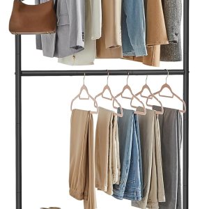 SONGMICS Perchero con ruedas, 35.8 pulgadas de doble barra, perchero para colgar ropa, con estante de almacenamiento de malla densa, capacidad de SONGMICS Perchero con ruedas, 35.8 pulgadas de doble barra, perchero para colgar ropa, con estante de almacenamiento de malla densa, capacidad de